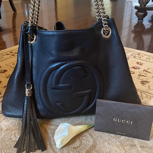 Gucci Accessories - Beautiful Authentic black leather Gucci Soho purse with gold accents